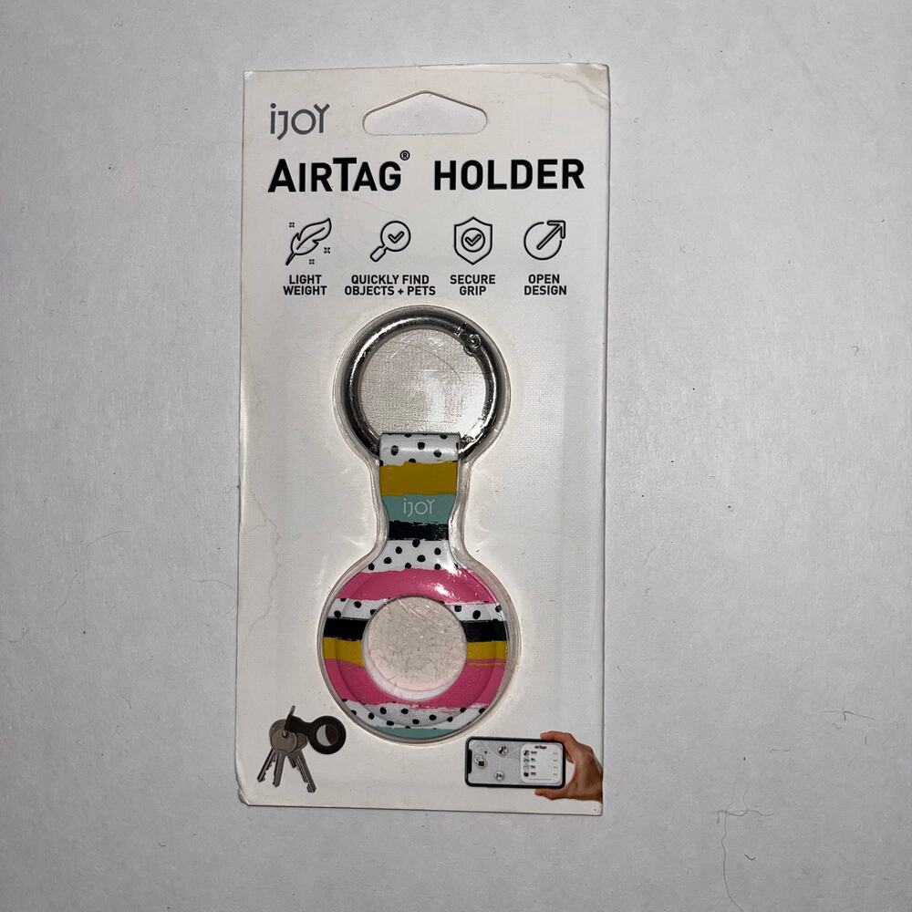 iJOY AirTag Holder Keychain Pink Multi Silicone Case NWT Lightweight